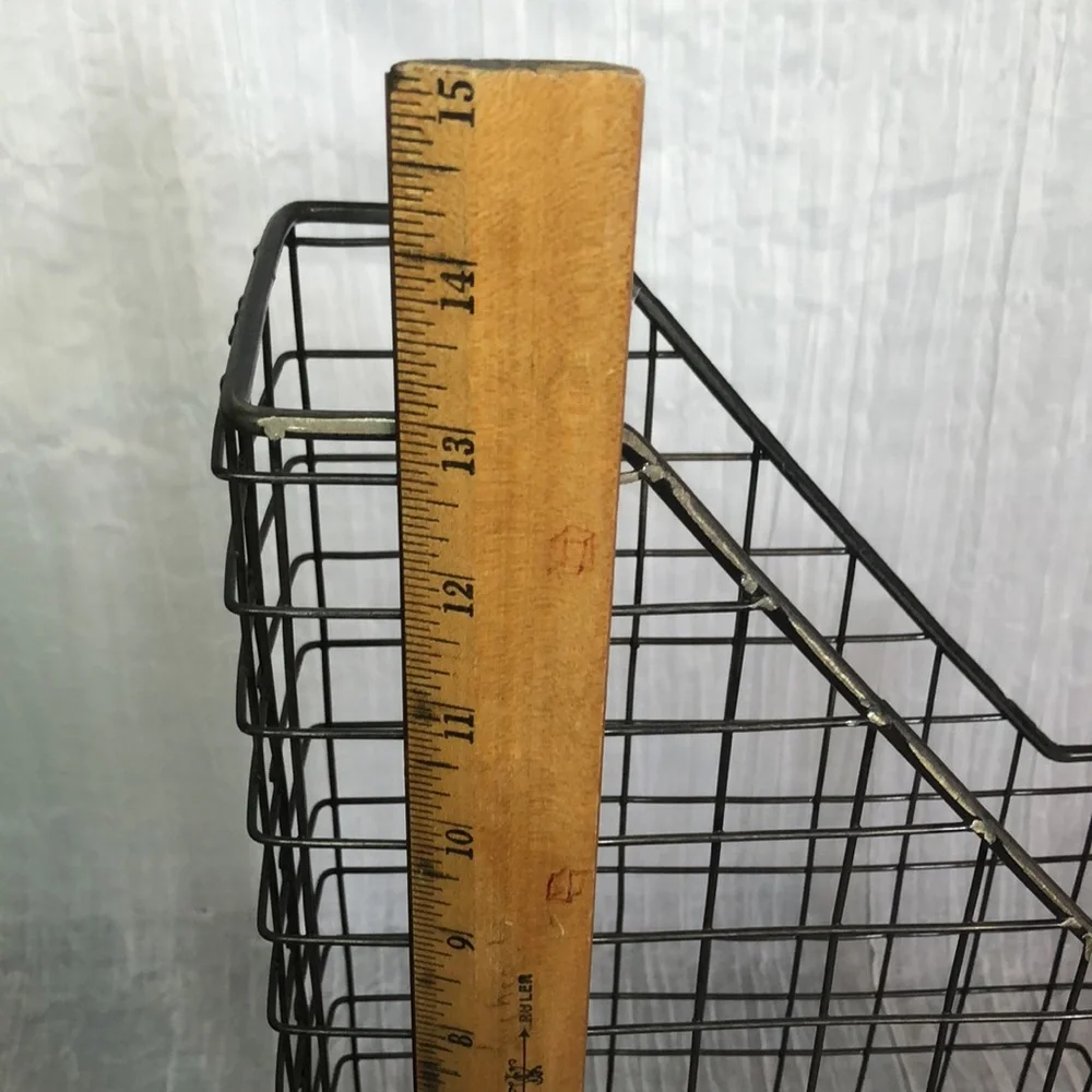 Lot 3 metal book ends black & beige & large metal wire mesh filing storage box
